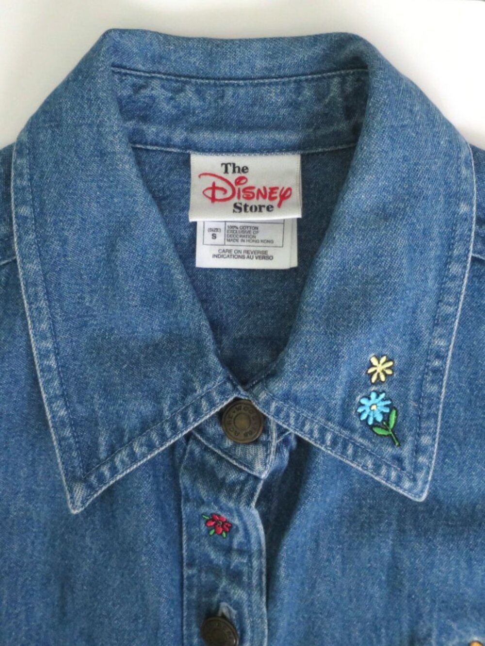 Vintage Winnie The Pooh Embroidered Denim Button Down Shirt Size S - Picture 3 of 10